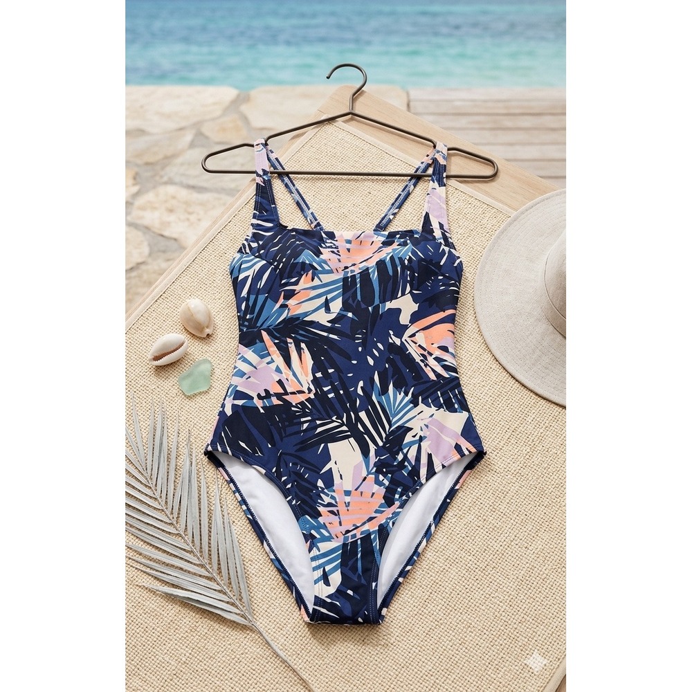 Surf Inspired Outdoor Beach L.L.Bean Womens Palm Print One Piece Swimsuit Sz 122